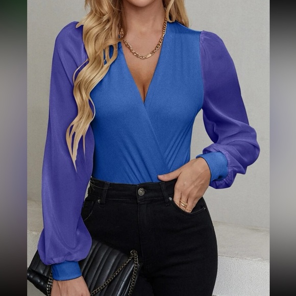 Classic Surplice Sheer Sleeve Bodysuit - Picture 7 of 15